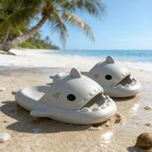 Shark Slippers Summer Adult Couple Slippers Indoor Outdoor Funny Home Cute Cartoon Non-Slip Cool Slides - Grey - View 3