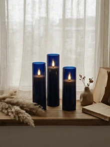 2/3/5pcs Flameless Battery Operated Pillar Candles, LED Gift Set With Remote Control And Timer, 3D Wick, For Home Decor, Wedding, Holiday, Party, Table Centerpiece, Gifting - Dark Blue - View 4