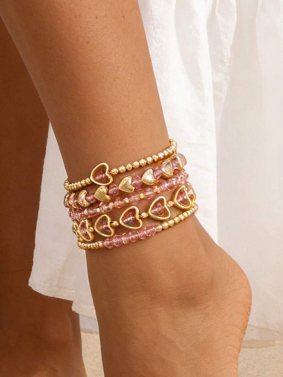 Gelang Kaki Manik-Manik Motif Kerang dan Bintang Laut Imitasi yang Modis dengan Rantai, Perhiasan Gelang Kaki Gaya Liburan Kasual untuk Wanita - Gaya 5 - View 1