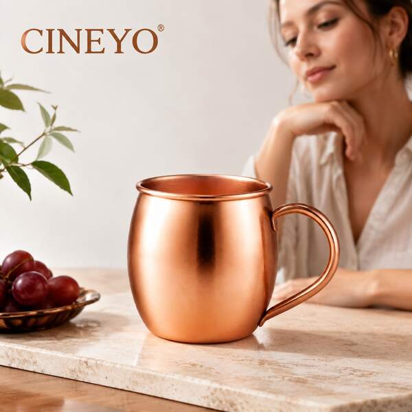 CINEYO 1pc/2pcs/4pcs Moscow Mule Copper Mugs, Stainless Steel And Copper Materials Cups With Handles, Premium Rose Gold Copper Drinking Mug For Hot Cocoa, Milk, Coffee & Iced Beverages, Durable Easy Clean Barware Gift For Home Bar Party