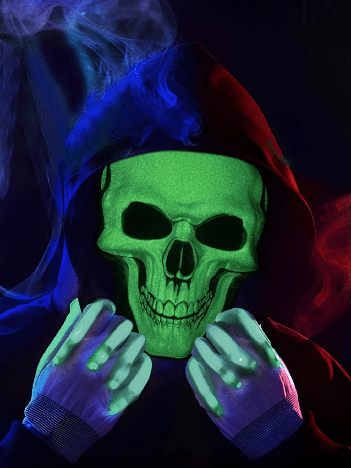 1pc Halloween Glow-In-The-Dark Skeleton Mask, Made Of Long-Lasting Phosphorescent Material, Absorbs Light During The Day And Under Light, Automatically Glows After Lights Off, Halloween Costume, Christmas Horror Theme, Day Of The Dead Party; Escape Room Prop, Haunted House Performance, Mystery Game, Electronic Music Festival, Comic Convention Cosplay - View 1