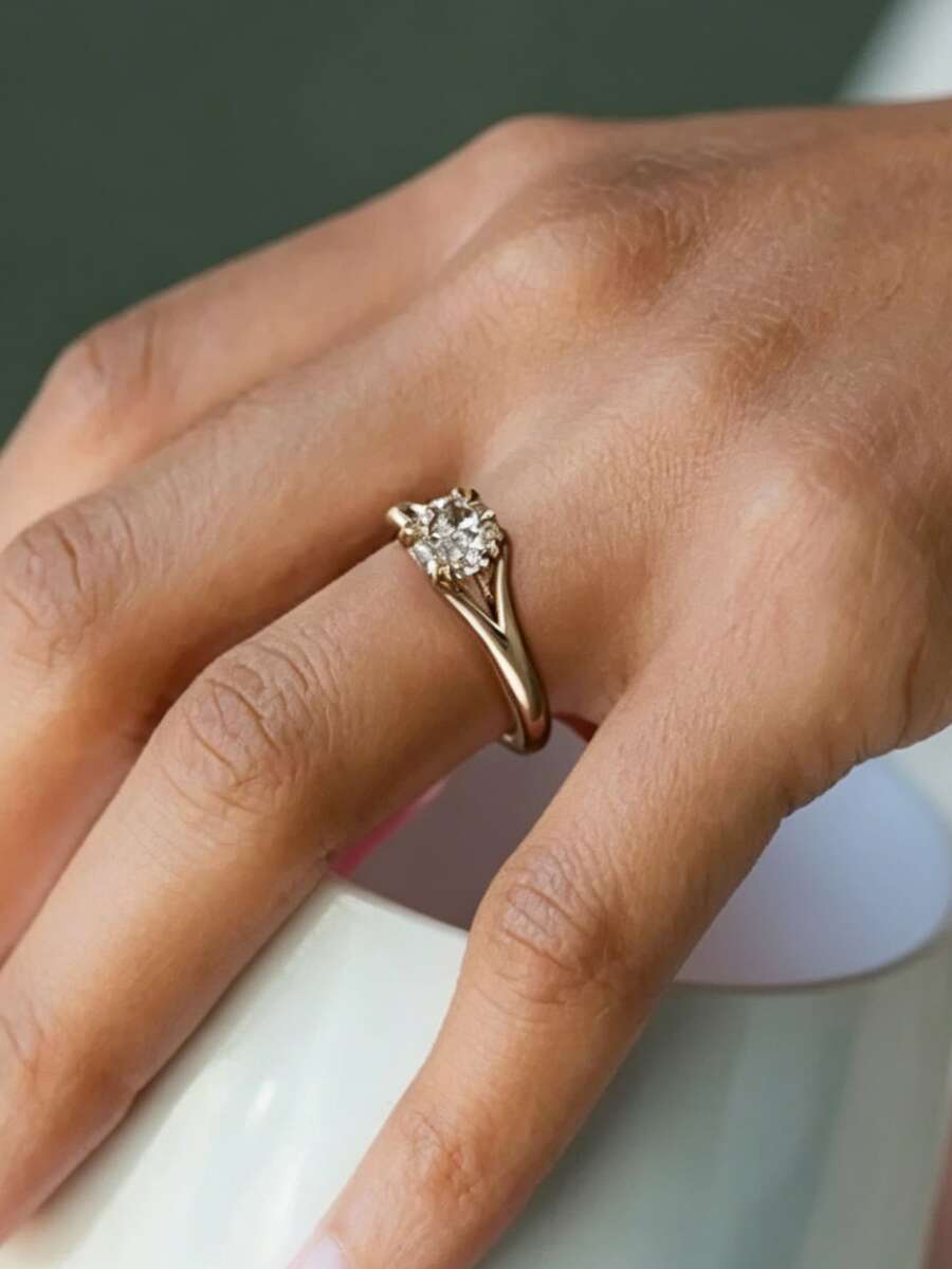 1件極簡黃色四爪圓形立方鋯石情侶戒指 女款,適合訂婚、婚禮、禮物、派對珠寶 - 黃色 - 查看 1