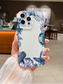 1件裝時尚創意全螢幕鯨魚海星貝殼海螺彩繪圖案波浪奶油色TPU手機殼，適合作為節日禮物，相容於Apple XS/XS Max/XR/11/12/13/14/15/15 Pro/16 Pro/16 Pro Max/16 Plus/17系列及其他機型 - 彩色 - 查看 4