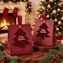 1/5/10pcs Christmas Gift Box - With Leather Handle, Felt Christmas Tree Crafts Design. Suitable For Gift Packaging, Christmas Atmosphere Decorations, Party Tote Bags, Tote Gift Bags. - View 1