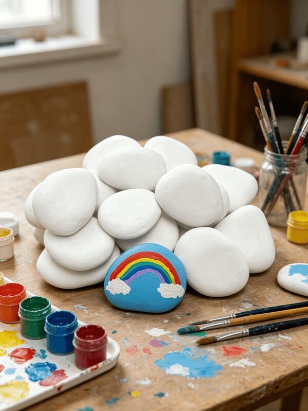 10/1pc White Painted Stone, 2-3cm, DIY Painted Stone, Flat & Smooth, Suitable For Art, Craft, Decoration, Handpicked