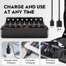 POWERKAN NL8 AA/AAA NiMH Battery Charger, 8-Slot LED Independent Charging, Universal 5V USB NiMH Battery Smart Charger, Smart Identification 1.2V NiMH/NiCd AA, AAA Battery Charger (Batteries Not Included) - Black Charger - View 6