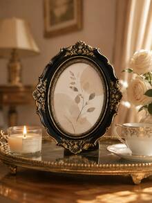 Vintage Oval Picture Frame, Black And Gold Baroque Photo Frame With Ornate Floral Details, Elegant Tabletop Display For Portraits, Wedding Photos And Art Prints, Romantic Decor For Vanity, Bedroom, Mantel, Living Room And Office - Multiple Models - View 5