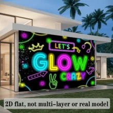Neon Party Decorations Backlight Glow In The Dark Let's Glow Banner Photography Backdrop Birthday Graffiti Splatter Paint Blacklight Photo Booth - Black - View 4