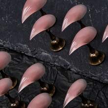 10pcs 25MM Unique Personalized Retro Street Charm Simple Casual Elegant Daily Exquisite Sweet Cute Solid Color Jelly Pink Transparent Pointed Handmade Short Cat Eye False Nail Patch Set, Suitable For Girls And Women, Making You More Charming Nails Handmade Press On Nails - Watermelon Pink - View 2