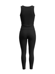 LovelyWholesale Women'S Casual V-Neck Ruched Bust Vest Top And Leggings Yoga Two Pieces Set Summer Outfits Four Season Clothes For Women Black Elegant - Black - View 6
