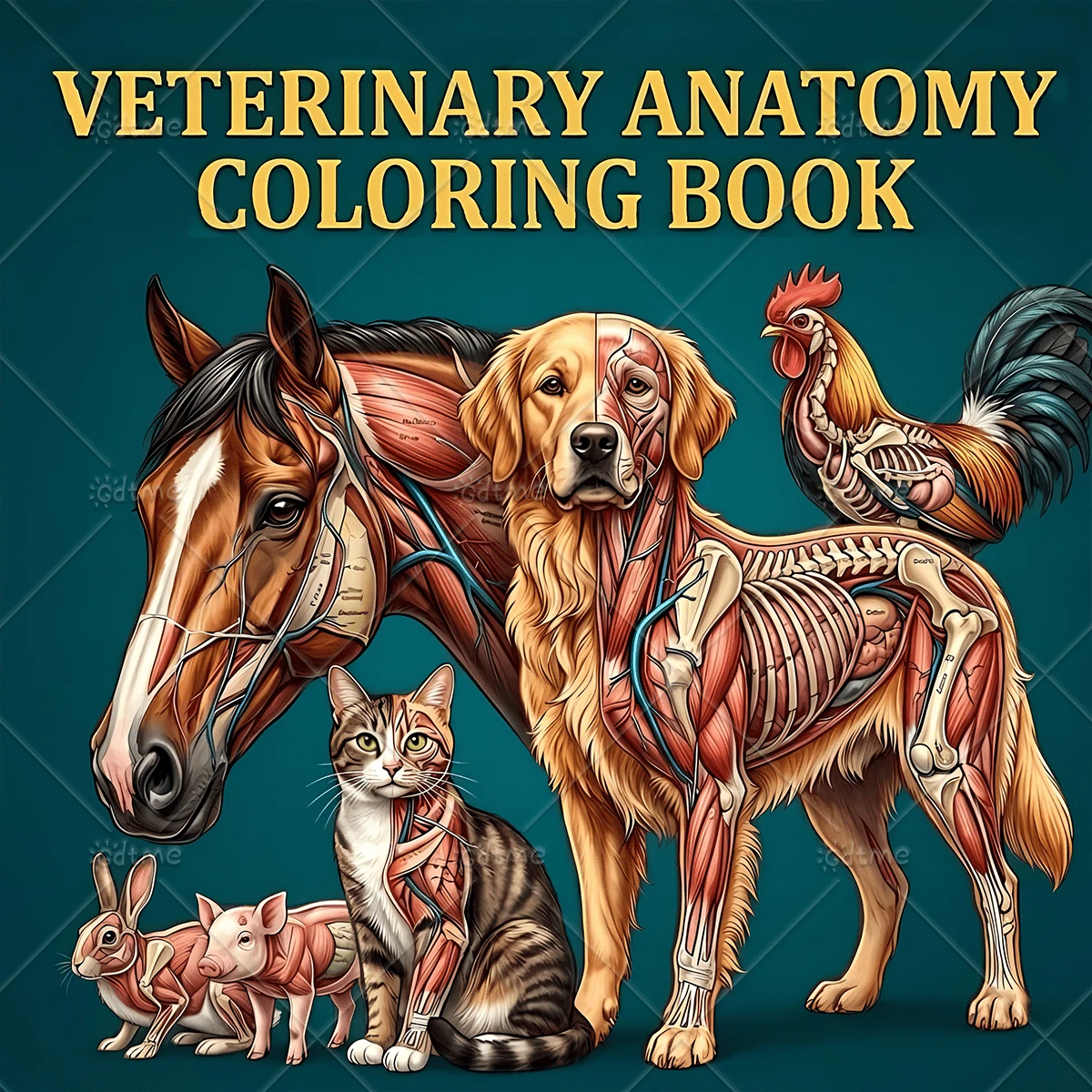 Veterinary Anatomy Coloring Book For Adults, Farm & Companion Animal Skeleton Organ Diagram Coloring Pages, Dog Cat Pig Rabbit Chicken Fish Anatomical Study Workbook For Vet School Students ﻿