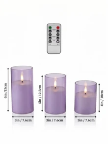 1/2/3件裝無焰蠟燭燈，附遙控器/定時功能，電池供電，暖光照明；適用於桌面裝飾，適用於聖誕節、萬聖節、情人節、母親節、生日、求婚、婚禮、愚人節、餐桌、派對及各種節日。(淺紫色，3英吋 X 4英吋 5英吋 6英吋) - 淡紫色 - 查看 8