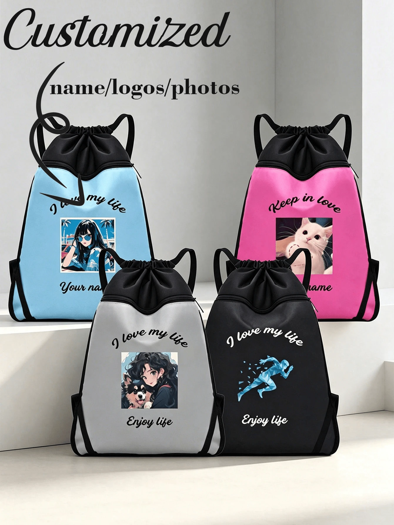 Drawstring Bag Design, Basketball Bag, Football Bag, Sports Shoulder Bag, Lightweight, Foldable, Fashionable, DIY, Customizable Name, Customizable Photo, Gift Bag, Beach Bag, Dance Bag, Marathon Bag, Unique, Portable, All-In-One Customization, Birthday Gift, Men's Bag, Women's Bag, School Bag, Sports Event Bag, Christmas Gift, Christmas Bag, Large Capacity, Contrast Color Design, Streetwear Style, Travel Essential - Multicolor - View 1