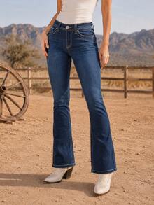 Rhinestone Bootcut Jeans - Pluma oscura - Ver 3