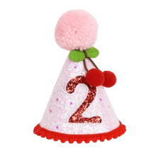 1個櫻桃主題生日錐形帽，1歲生日派對帽，首個生日帽，手工生日帽，毛球生日帽，波希米亞風生日派對帽，派對拍照道具 - 多款式 - 查看 14