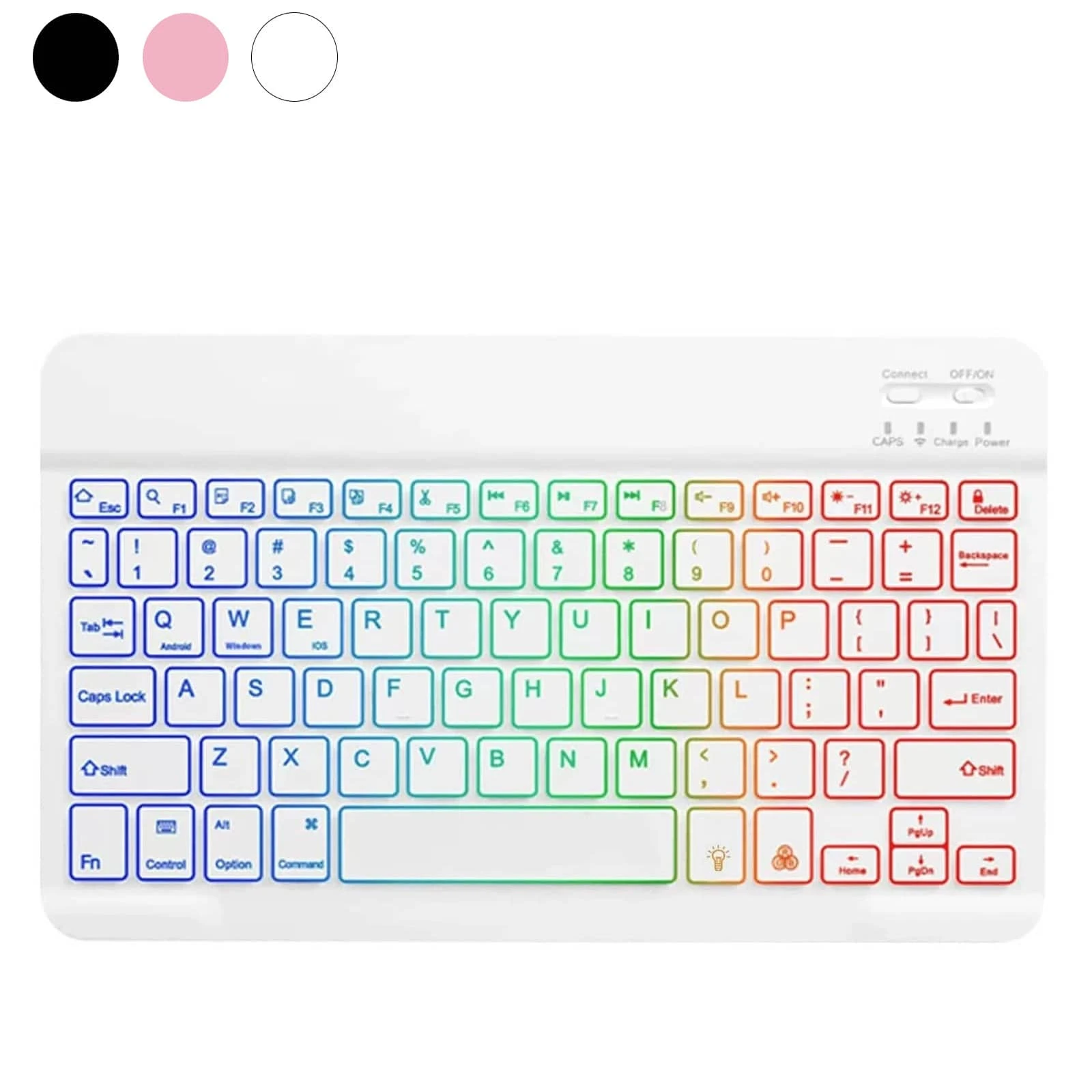 Teclado inalámbrico Bluetooth recargable, retroiluminación de 7 colores, compatible con Android Windows Tablets Teléfonos Pro Air Mini, OS/IOS 13 y versiones superiores - Ver 1