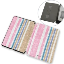 彩色條紋圖案保護殼，適用於 7/6.8/6 吋 Kindle Paperwhite (12/11/10/7/6/5 代 - 2024) | Kindle Colorsoft Signature Edition 電子閱讀器配件，可愛極簡風保護殼附手提帶，適合作為送給同事與朋友的禮物 - 彩色 - 查看 3