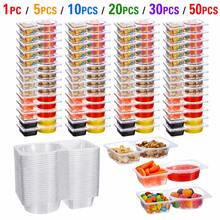 50PCS/30PCS/20PCS/10PCS/5PCS/1PC Reusable Dual-Compartment Sauce Cups/Meal Prep Containers/Food Storage Boxes With Lids, 5oz Sauce Cups, Meal Prep Snack Boxes, Portion Control, Food Storage, Transparent Dual-Compartment Snack Storage Boxes - Clear - View 3