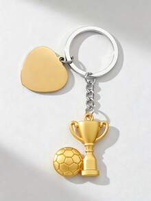 1pc Customized 3D Soccer Ball & Trophy Keychain, Stainless Steel Material With Customizable Engraved Text, Suitable For Soccer Fans, Friends, Family, Colleagues Birthday Party Gifts - Multicolor - View 8