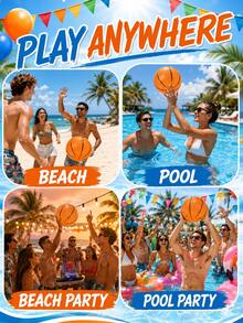3pcs (9 Inch) Inflatable Basketball Beach Ball, PVC Water Pool Accessory Suitable For Pool Beach Party, Basketball Party Gift, Theme Party, Birthday Party, Summer Beach, Summer Pool Party, Outdoor Family Interaction, Essential For Summer Vacation - Multicolor - View 6