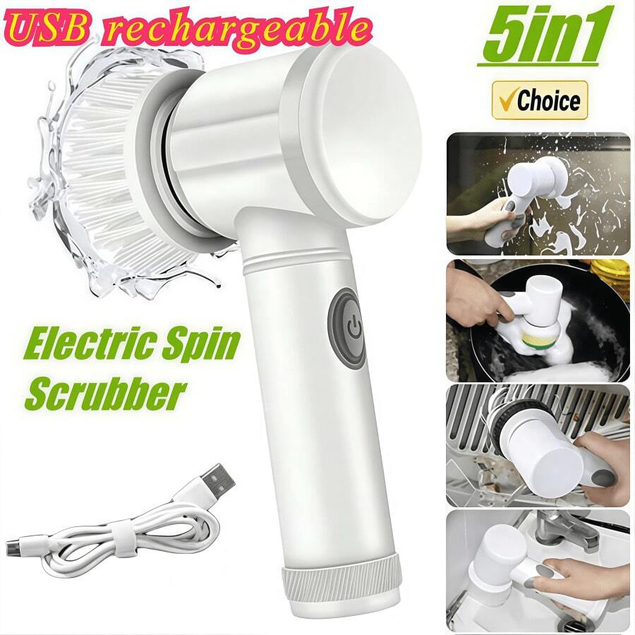 1PC Electric Rotating Brush, Portable Electric Cleaning Brush, USB Charging, Household Items, Suitable For Bathroom/Sink/Window - Kitchen Essentials - 白色 - 查看 1