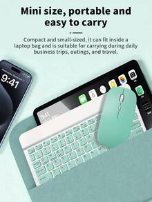 AKKHOO Rechargeable Silent Wireless Bluetooth Keyboard Mouse Set, Mini Portable For Office Use With /Phone/Computer/Tablet - View 5