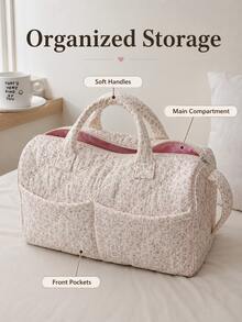Floral Pattern Quilted Fashion Large-Capacity Short Trip Tote Bag, Sports Bag, Yoga Bag, Back-To-School Supplies, Travel Essential, College Dorm Must-Have, Holiday Essential, Classroom,Back To School - View 3