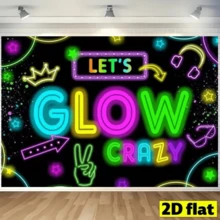 Neon Party Decorations Backlight Glow In The Dark Let's Glow Banner Photography Backdrop Birthday Graffiti Splatter Paint Blacklight Photo Booth - Black - View 5