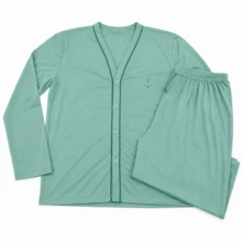 Men's Open Button Pajamas With Long Sleeves And Long Pants For Winter Post-Surgical Use In Knit Fabric - Verde - Ver 4
