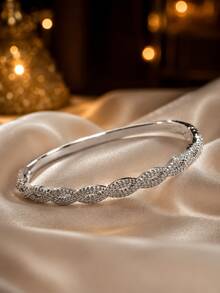 1pc Women's Bracelet, Luxury Fashion Zirconia Inlaid Super Shiny Bracelet, High-End Design Elegant Versatile Hand Accessory - S62959 - View 7