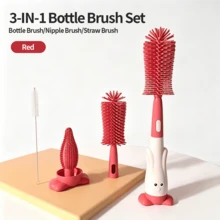 3Pcs Silicone Baby Bottle Cleaning Brush Set, 3-In-1 Multifunctional Straw & Nipple Cleaner, Fast Drying Freestanding , Ideal Independence Day Gift - Multi-color a Style - View 11