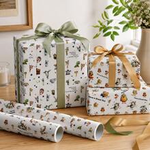 Fantasy Pastoral Cartoon Style 2-Pack Mixed Square Coated Paper Bird & Jungle Animal Print, With House, Paw Print And Positive Text Details, Decorative Gift Wrapping Paper Roll Set, Suitable For Birthday Celebration, All Holidays And Year-Round Gift Box & Bouquet Wrapping - Animal Patterns - View 8