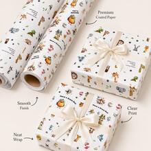 Fantasy Pastoral Cartoon Style 2-Pack Mixed Square Coated Paper Bird & Jungle Animal Print, With House, Paw Print And Positive Text Details, Decorative Gift Wrapping Paper Roll Set, Suitable For Birthday Celebration, All Holidays And Year-Round Gift Box & Bouquet Wrapping - Animal Patterns - View 2