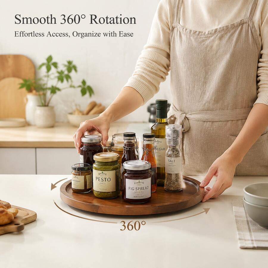 360° Rotating Kitchen Spice Rack, Kitchen Storage And Organization, Kitchen Accessories, Round Turntable, Wooden Tray, Spice Container, Kitchen Storage Utensils, Kitchen Decor, Turntable, Rotating Wooden Tray, Suitable For Kitchen Cabinets And Storage Cabinets, Housewarming Gift, New Year, Graduation, Birthday Gift