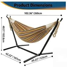 Camping 2-Person Hammock 600LBS, Portable Steel Stand Set For Outdoor Lawn Terrace, Brown Stripe - Brown - View 5