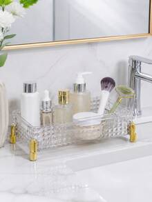 1pc/Set Transparent Cosmetic Storage Box, Diamond Texture Makeup Organizer, Skincare, Lipstick, Jewelry Vanity Countertop Storage Basket, Luxury Elegant Desktop Organizer - Multicolor - View 7