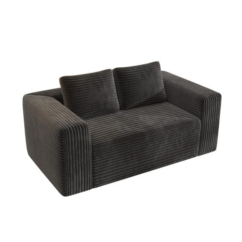 Deep 2-Seater Sofa Without Frame, No Assembly Required, Made Of Foam, Upholstered In Soft Corduroy, Modern Sofa For Small Space Apartment, Bedroom, Office (Grey) - Black - View 1