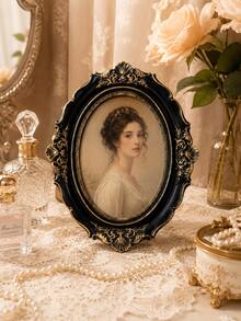 Vintage Oval Picture Frame, Black And Gold Baroque Photo Frame With Ornate Floral Details, Elegant Tabletop Display For Portraits, Wedding Photos And Art Prints, Romantic Decor For Vanity, Bedroom, Mantel, Living Room And Office - Multiple Models - View 8