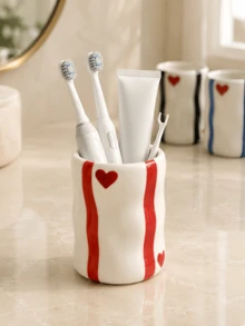 1pc Glossy Wavy Storage Cup, Bathroom Toothbrush Holder, Toothpaste Cup, Makeup Brush Organizer, Modern Vanity Tabletop Decor. Note: If The Product Has An Unusual Odor, Please Place It In A Ventilated Area For 1-3 Days - 1PC - View 7