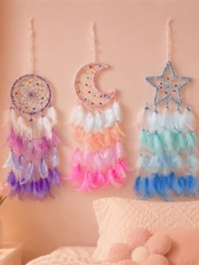 1pc Dreamy Feather Dream Catcher Wall Hanging Decor For Children's Room, Bedroom, Girly Style, Popular Ins Style Chime Wall Ornament - Multicolor - View 4