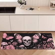 1pc Butterfly Skull Pattern Floor Mat, Kitchen Rug, Kitchen Mat, Kitchen Carpet, Door Mat, Small Rug, Carpet, Runner Rug, Floor Mat, Home Decor, Area Rug, Outdoor Mat, Home Decor, Area Carpet, Bedroom Rug, Washable Carpet - Multicolor - View 4