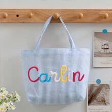 1pc Customized Bubble Gauze Tote Bag, Personalized Chenille Name Toiletry Bag, Travel Organizer Makeup Gift For Girlfriend/Mom/Teacher - Multicolor - View 25