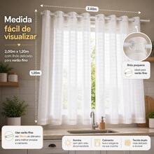 Cortina Cozinha 2,00m x 1,20 Voil Xadrez Quadriculado Forro Microfibra Duplo Tecido com Ilhós para Varão 19mm - Branco - Visão 3