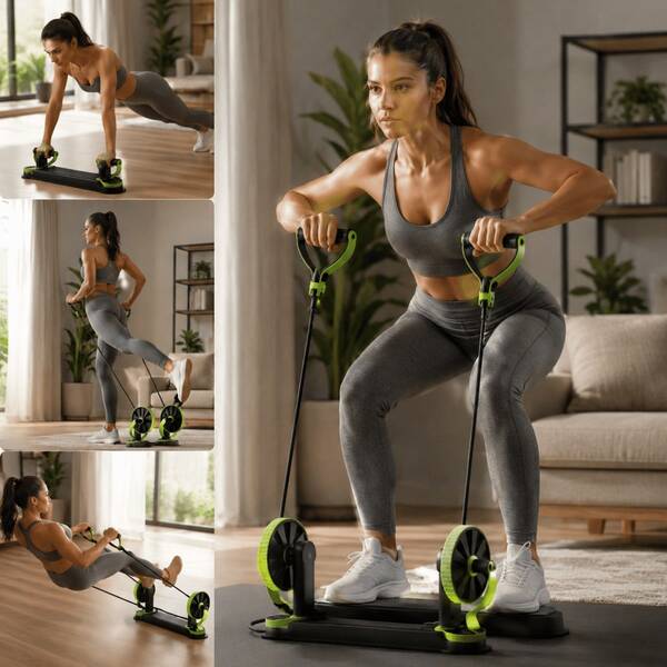 Aparelho Para Ginástica Portátil Elástico e Rodinhas Multiuso Abdominal Exercícios Fitness Academia
