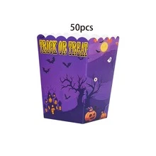 10pcs/20pcs/30pcs/50pcs Halloween Trick Or Treat Popcorn Boxes, 3.14x2.36x4.3 Inch Wavy Edge Purple Haunted House Ghost Bat Pumpkin Moon Paper Snack Containers, Candy Gift Storage Boxes, Suitable For Trick Or Treat, Movie Night, Halloween Party Favors, Holidays - Dark Purple Halloween - View 9