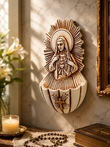 Elegant Wall-Mounted Decorative Resin Holy Water Basin, Suitable For Church, Home, And Room Decoration. - Multicolor - View 1