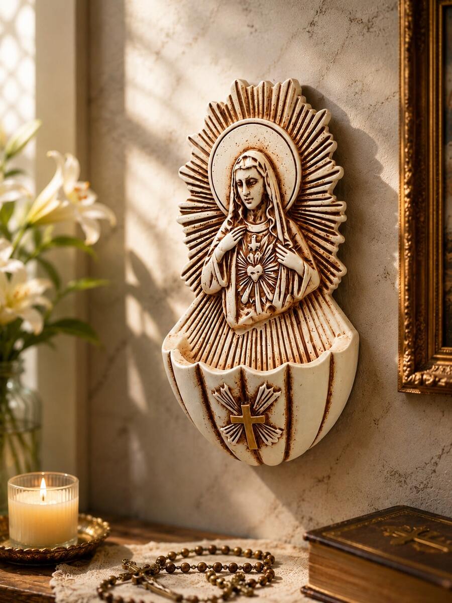 Elegant Wall-Mounted Decorative Resin Holy Water Basin, Suitable For Church, Home, And Room Decoration. - Multicolor - View 1