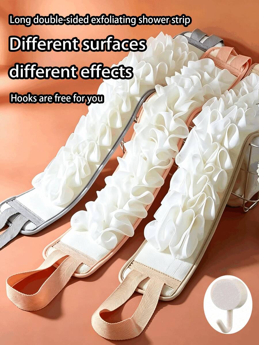 Long Double-Sided Exfoliating Bath Strap, Foaming Back Scrubbing Brush, Home Bathroom Skin Cleaning Tool. Suitable For School, Home, Bathroom, Etc., Essential Item For Back To School Season. - Multicolor - View 1