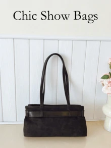 Fashionable Versatile Casual Shoulder Bag With Metal Buckle Strap, Premium Minimalist Underarm Bag, Commuter Handbag, Baguette Bag, Suitable For Commuting, Shopping, Travel And Outings - Black - View 1
