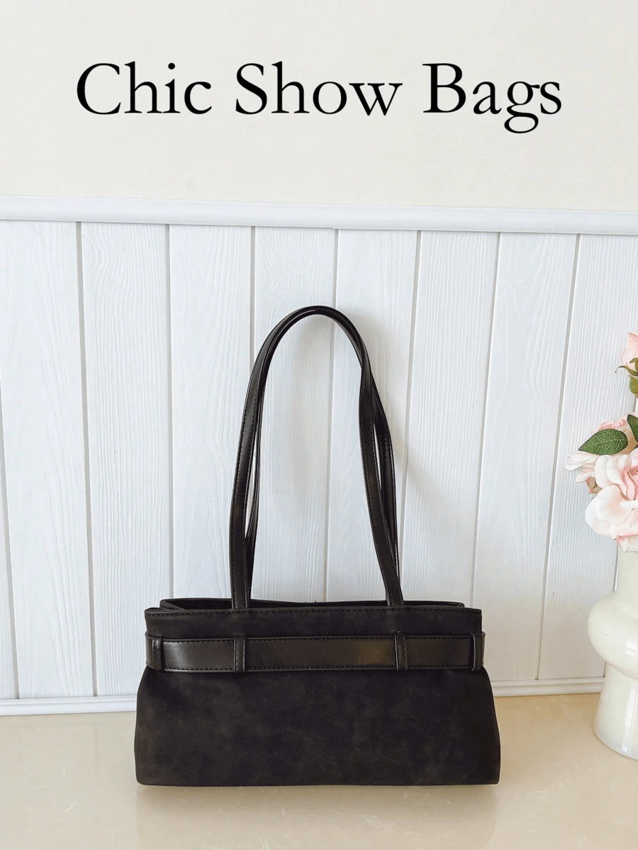 Fashionable Versatile Casual Shoulder Bag With Metal Buckle Strap, Premium Minimalist Underarm Bag, Commuter Handbag, Baguette Bag, Suitable For Commuting, Shopping, Travel And Outings - Black - View 1